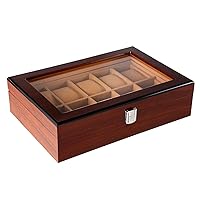 Large-capacity Wooden Double-row 10-slot Watch Case, Multifunctional Jewelry Storage Box With Lid 0130B