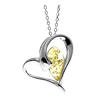 Genuine Baltic Amber & Sterling Silver Modern Heart Pendant without Chain - GL346