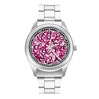 Pink Ribbon Breast Cancer Awareness Fashion Wrist Watch Arabic Numerals Stainless Steel Quartz Watch Easy to Read
