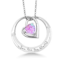 Gem Stone King 925 Sterling Silver 6MM Heart Shape Gemstone Birthstone and White Diamond You Are My World Pendant Necklace For Women with 18 Inch Silver Chain