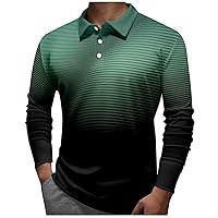 Men's Fashion T Shirts Lapel Long Sleeve Printed Casual Top Loose Sports Lapel Shirt