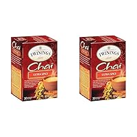 Chai Tea, Ultra Spice Chai Tea Bags with Cinnamon, Ginger, Cardamon, Clove for a Spicy Chai Tea Latte, 20 Tea Bags (Pack of 2)