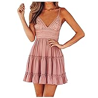 Sundresses for Women 2024 Summer Fashion Lace Suspender Stitching Backless Sexy Dress
