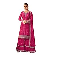 Pink Indian Punjabi Bride Heavy Sequin Georgette Kurti & Sharar uslim Woman dress 8113