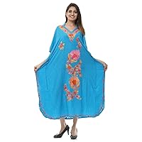 Kashmiri Crushed Cotton Embroidered Long Kaftan Boho Maxi Dress Cover up Dress for Women