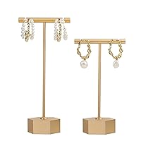 GemeShou Gold Metal 2pcs T Bar Earring Retail Display Stand for show, Tabletop Jewelry Tower Holder for Girl Women【Gold-Hexagon Base 2pcs Height 4.5