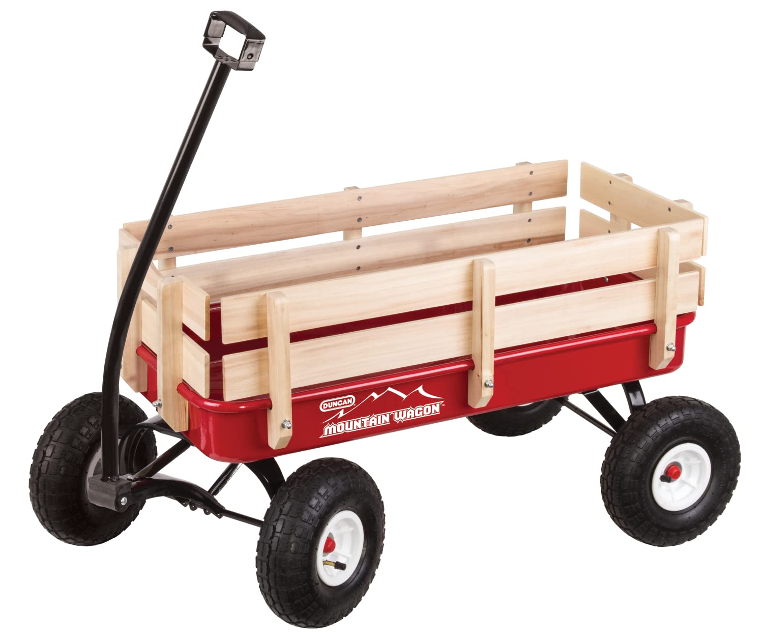 Duncan Mountain Wagon - Pull-Along Wagon for Kids with Wooden Panels, All Terrain Tires, Wide Grip Handle, Wide Wheel Base Red 41” x 22” x 38.5”