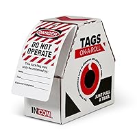 INCOM Manufacturing Lockout Tags On A Roll, Danger Do Not Operate, Heavy-Duty Polytag Stock, Waterproof and Tear-Resistant, Red/Black On White, 6.25 Inch X 3 Inch X 10 Mil Thickness, 100 Pack