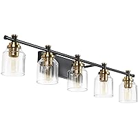 SOLFART Bundle 7600-2 Lights with 7900-5 Lights (Excluded Bulbs) Bathroom Black and Brass Vintage Vanity Lights Fixtures