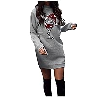 Women's Dresses Casual Long Sleeve Round Neck Pocket Dress Loose Solid Color Pullover Sweater Dress Plus Size Clothes