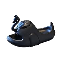 Kids Slides Cartoon Swan Pattern Slippers Soft Sole Water Shoes Lightweight Sandals Non-Slip Shower Slides