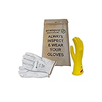 Class 0 Yellow Rubber Voltage Insulating Glove Kit with Leather Protectors, Max. Use Voltage 1,000V AC/ 1,500V DC, KITGC0Y10
