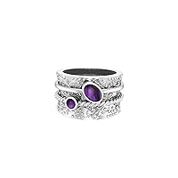Spinner Ring with Amethyst Sterling Silver 925 | Fidget Band Meditation Ring Beautiful Texture | For Men & Women Anxiety Stress Relieving