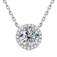 Moissanite Necklace for Women, 1-2 CT Solitaire Pendant 925 Sterling Silver Diamond Necklaces Round D-E Color VVS1 Clarity White Gold Plated Necklaces Mother's Day Wedding Gifts for Her