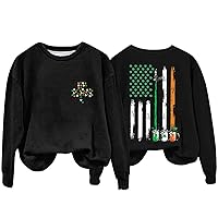 Women Trendy Blouses St. Patrick's Day Long Sleeve Holiday Shirts Blouse Casual Clover Graphic Crew Neck Holiday Shirt
