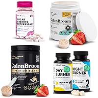 ColonBroom Premium & Strawberry Powders (2x60 Servings) + Day & Night Burner Supplements, Weight Management Pills (60 Servings) + Sugar Craving Suppressant - Chromium Picolinate 200mcg (60 Servings)