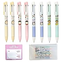 Xeno Cute Slim Ballpoint Pen 0.38mm(yellow, pink)/0.5mm(Sky Blue, Mint) 3 Colors Assorted pens and Stickers Memo Pads in Pouch, Made in Korea (8)