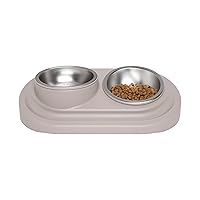 Ubbi Pet Feeding Bowls Set, One Elevated and One Flat Stainless Steel Bowl with Non-Slip Mat, Pet Feeder Bowls for Dogs or Cats, Ergonomic Design, Taupe