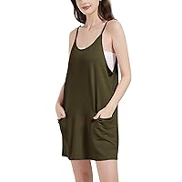 Flygo Womens Summer Spaghetti Strap Dress Casual Beach Cover up Dress Loose Mini Dresses with Pockets