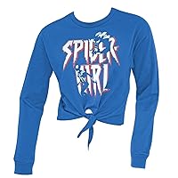 FREEZE Spider-Girl Women's Long Sleeve Crop Tie Shirt (Large) Blue