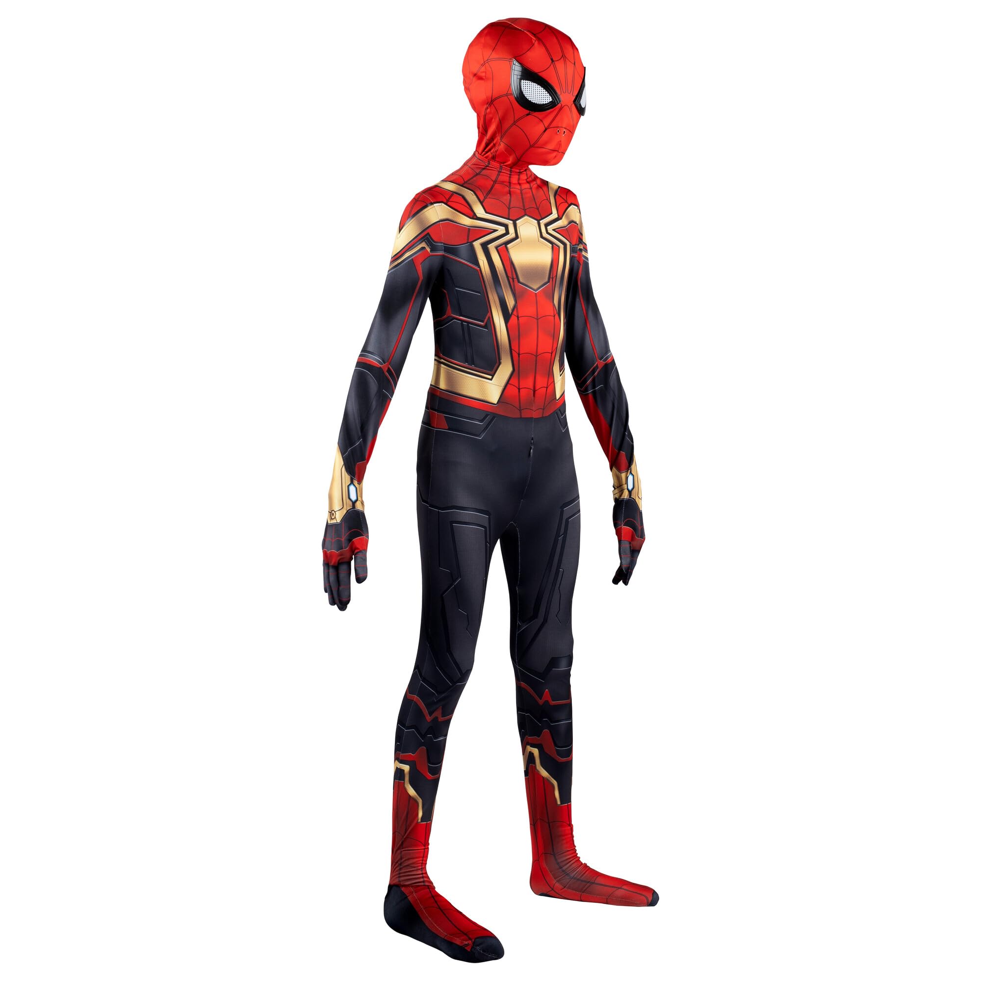 MARVEL Integrated Spider-Man Official Youth Deluxe Zentai Suit - Spandex Jumpsuit with Printed Design and Spandex Detachable Mask with Plastic Eyes