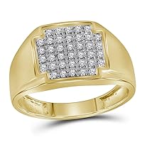 The Diamond Deal 10kt Yellow Gold Mens Round Pave-set Diamond Square Cluster Ring 1/4 Cttw