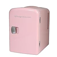 FRIGIDAIRE Mini Portable Compact Personal Fridge Cools & Heats, 4 Liter Capacity Chills Six 12 oz Cans, 100% Freon-Free & Eco Friendly, Includes Plugs for Home Outlet & 12V Car Charger - Pink