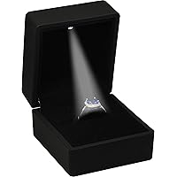LED Black Ring Box for Proposal, Wedding, Engagement - Luxury Jewelry Gift Box with Light