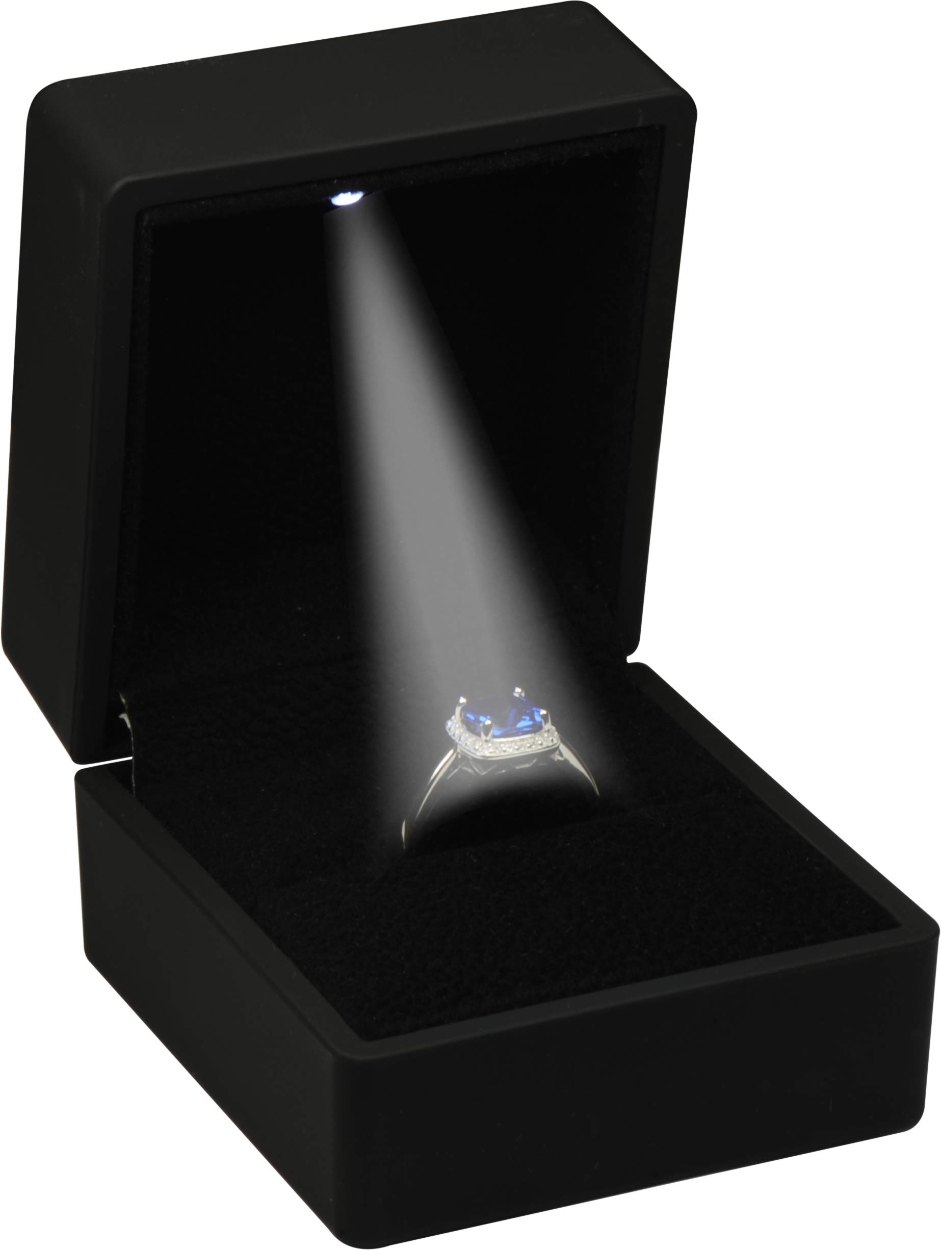 The Jewellery Pak LED Black Ring Box for Proposal, Wedding, Engagement, Valentine Day, Mother's Father's Christmas Luxury Jewelry Gift with Light Dimension 2.36(W)x2.56(D)x1.97(H) inch, Classical