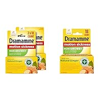Dramamine Motion Sickness Relief Non-Drowsy Ginger Capsules, 18 Count, 2 Pack and 18 Count