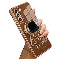 Bonoma for Samsung Galaxy S21 Case Astronaut Plating Electroplate Luxury Elegant Case Camera Protector Kickstand Shockproof Protective Corner Back Cover Galaxy S21 Case -Brown