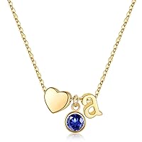 Ursilver Mothers Day Gifts for Girls Women, 14K Gold Plated Heart Initial Necklace Birthstone Necklace Heart Initial Birthstone Pendant Necklace Birthstone Necklace Mothers Day Gifts for Teens Girls