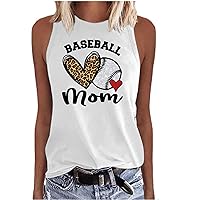 Mothers Day Womens Leopard Love Heart Tank Tops 2023 Summer Baseball Mom Graphic Sleeveless Blouses Casual Loose Fit T-Shirts