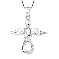 FJ Guardian Angel Necklace 925 Sterling Silver Infinity Pendant with Birthstone Cubic Zirconia Jewellery Gifts for Women Girls