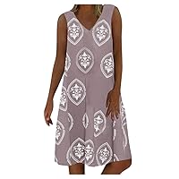 Women's Casual Dresses Printed Tank Dress Crewneck Knee Length Midi Dress Sleeveless Summer Sundress Daily Wear Streetwear