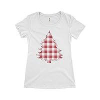 Threadrock Women's Red Plaid Christmas Tree T-Shirt