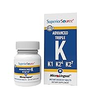 Superior Source Triple K, 3-in-1 Formula, MK-4 500 mcg, MK-7 50 mcg, K1 500 mcg, Quick Dissolve MicroLignual Tablets, 30 Count, Healthy Bones and Arteries, Immune & Cardiovascular Support, Non-GMO