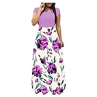 XJYIOEWT Summer Dress with Sleeves and Pockets,Dress Matching Style Skirt Color Wear Sleeve Short Print Long Women Flora
