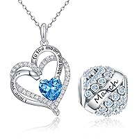 FOREVER QUEEN 925 Sterling Silver March Birthstone Charms with March Birthstone Necklace Set I Love You to The Moon and Back Necklaces Birthday Valentine‘s Day Mother's Day Gift