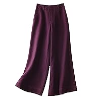 Women Casual Cotton Linen Baggy Pants Relaxed Fit Soft Comfy Wide Leg Trousers Solid Color High Waist Loose Pant