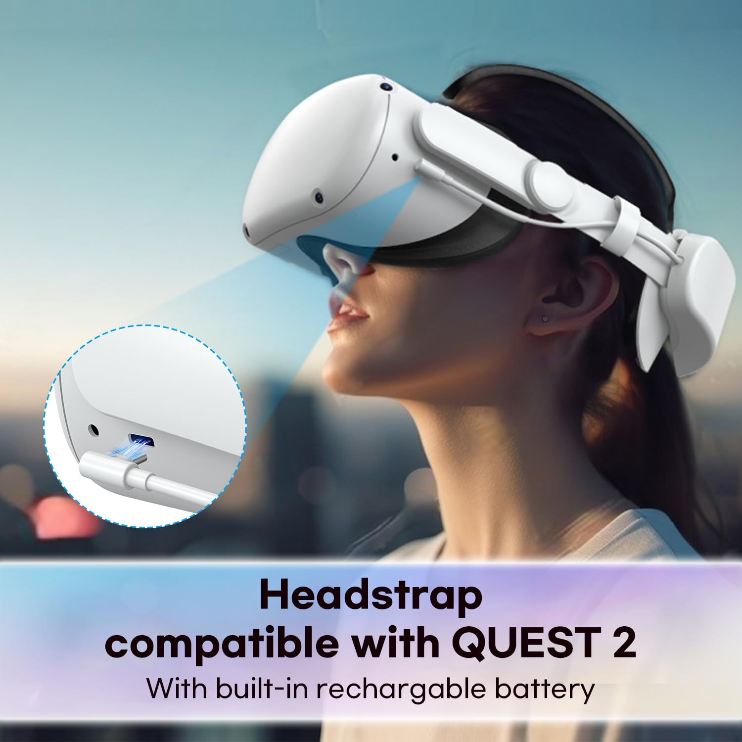 Battery Head Strap Compatible with Oculus Quest 2 Accessories, Built-in 6000mAh Battery for Meta Quest 2 Adjustable Elite Strap Replacement Accessories for Oculus/Meta Quest 2