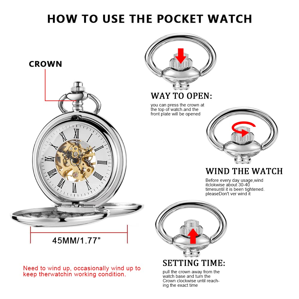 Whodoit Men's Mechanical Pocket Watch, Roman Numeral Pointer Mechanical Pocket Watches for Men