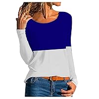 Women's Patchwork Long Sleeve Tops Color Block T Shirt Casual Round Neck T-Shirt Loose Fit Blouse Tunic Tee Pullover