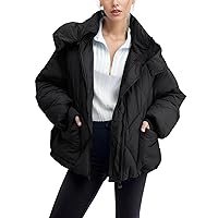 Flygo Womens Hoodies Puffer Jacket Zip Up Quilted Hooded Bubble Padded Down Winter Coats Long Sleeve Jackets with Pockets