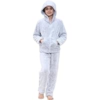 Girls Boys Plain Extra Soft Zipped Loungewear Thick Pile Fleece Hooded Lounge Suit PJS Outfit Sets