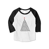 Hat and Beyond Kids Christmas Holiday Simple Elegant Design Christmas Tree Graphic Print 3/4 Sleeve Raglan T-Shirt