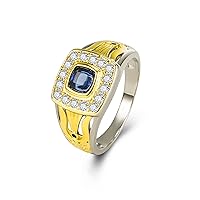 10K 14K 18K Solid Gold 1 Carat Sapphire Ring for Men Blue Sapphire Engagement Rings Best Gift for Husband Boyfriend Dad Size #4-15