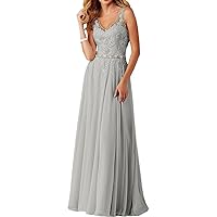 Women's V Neck Appliques Prom Dress Long Beaded Evening Party Gowns