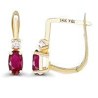 Solid 14K Gold 11x5mm Oval Natural Birthstone Huggie Earrings For Women | 5x3mm Oval Cut Birthstone | 2mm Created White Sapphire Huggie Hoop Earrings For Women and Girls