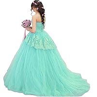 Women's Lace Quinceanera Dresses Sweetheart Tulle Long Prom Ball Gown Sweet 16 Dresses